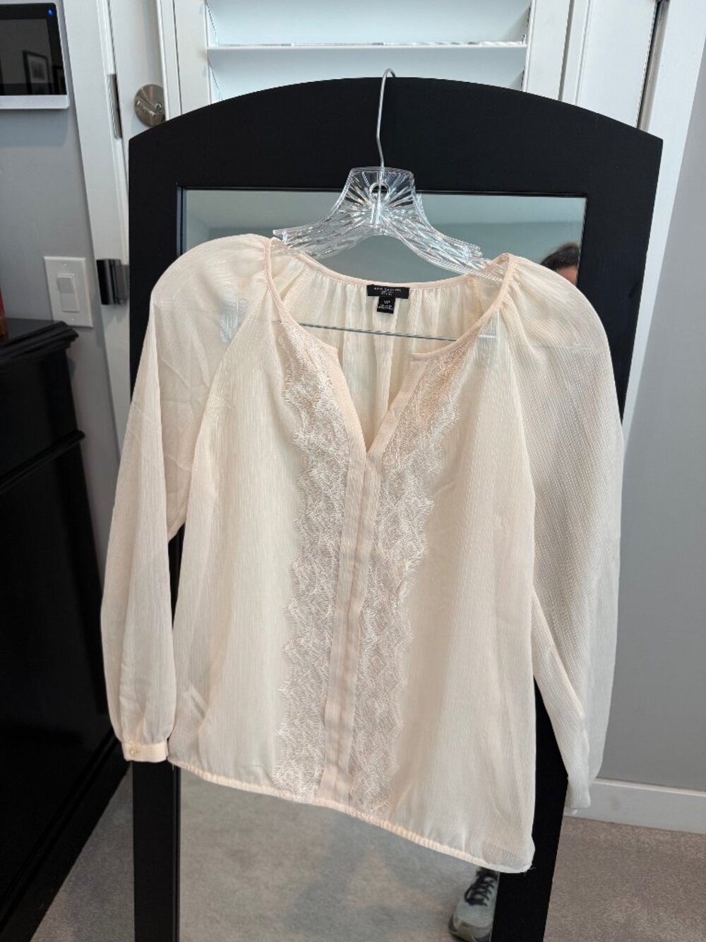 Ann Taylor Loft Sheer Nude/Blush long sleeve shell top, Size Small Petite. 